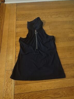 Sheilay Navy Half Zip Turtleneck Sleeveless Tank Top Moto Y2K Size M